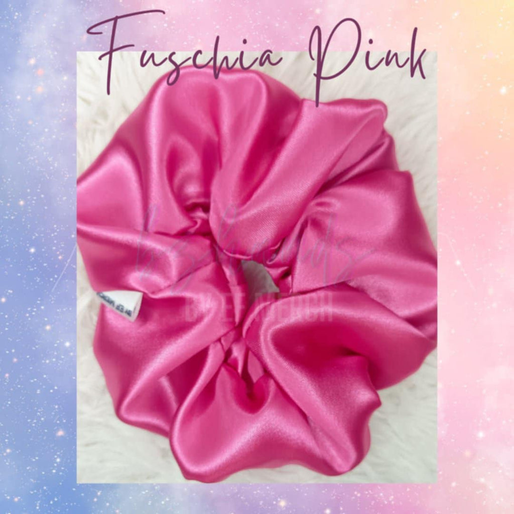 Fuchsia Pink Satin Scrunchies