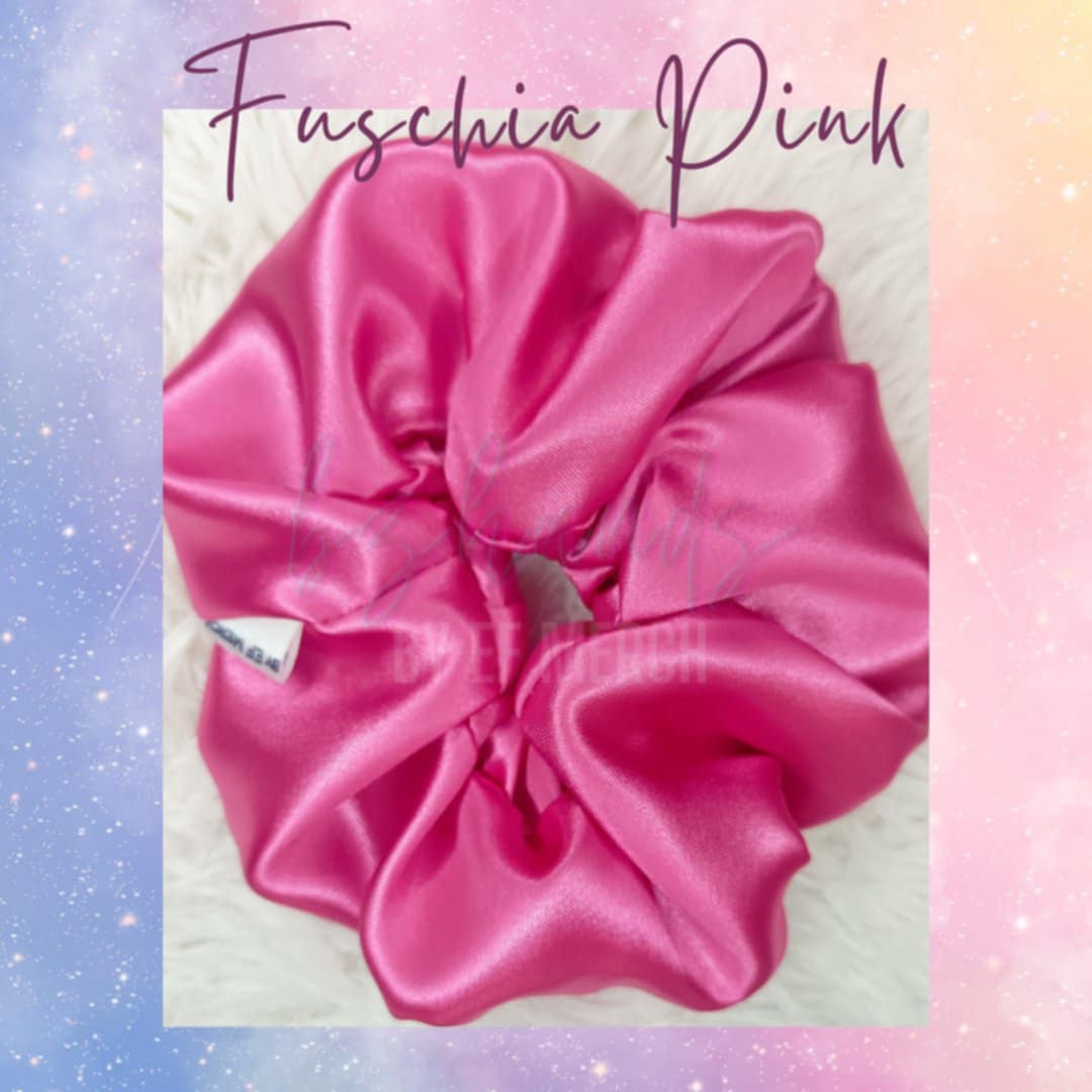 Fuchsia Pink Satin Scrunchies