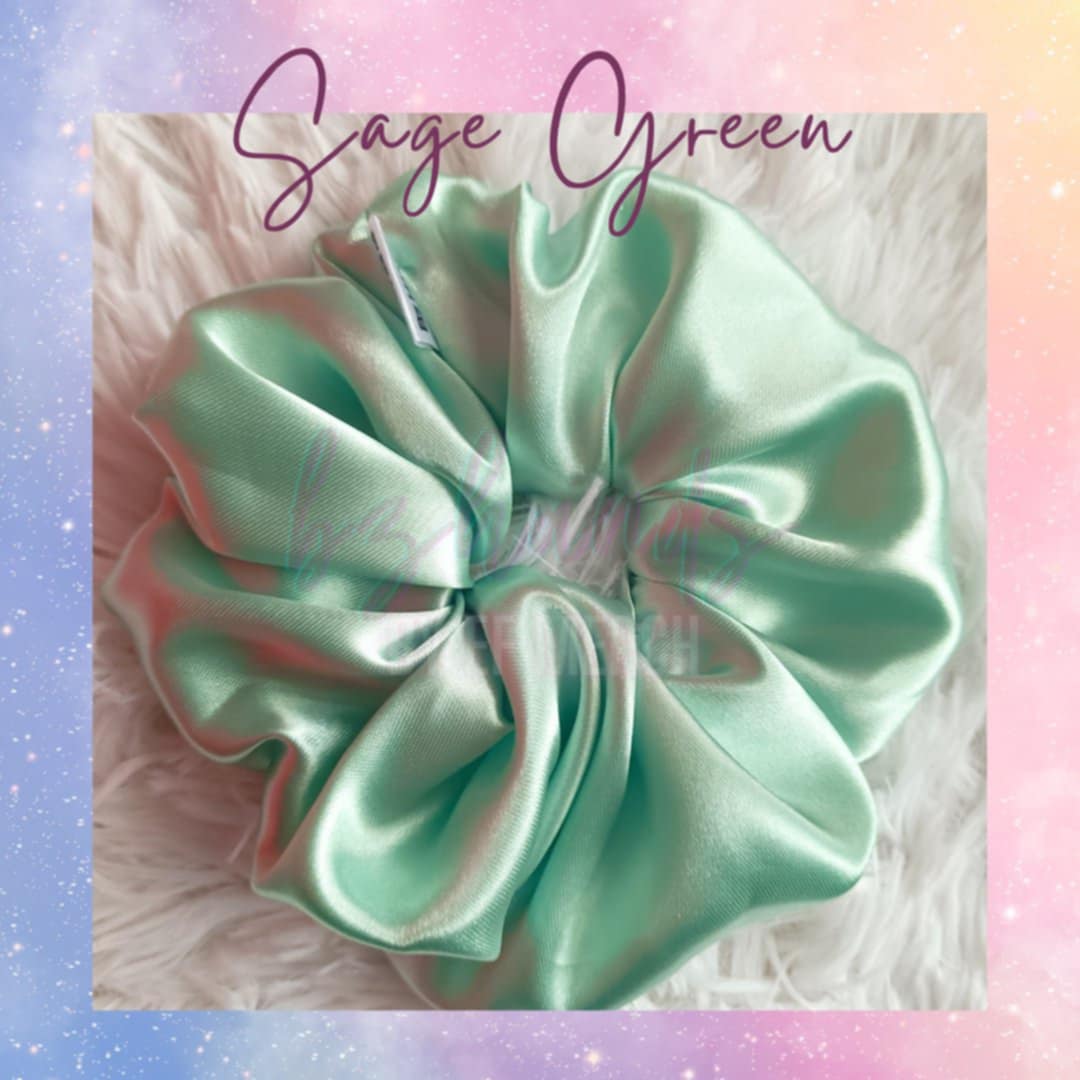 Sage Green Satin Scrunchies