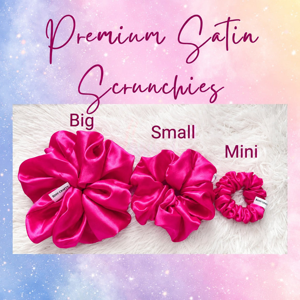 Fuchsia Pink Satin Scrunchies